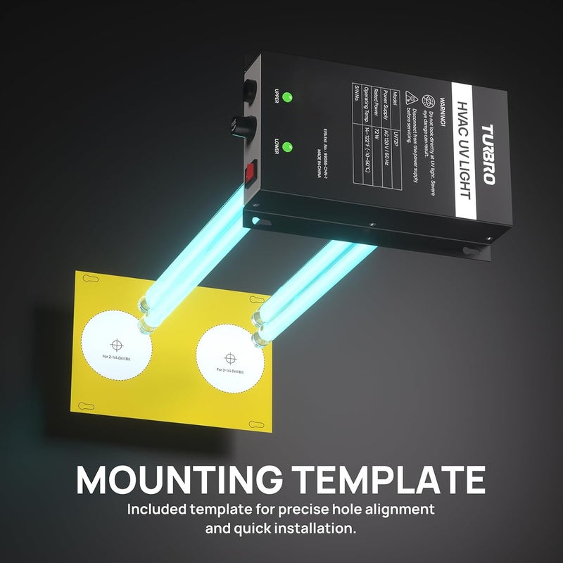 TURBRO AC 120V 72W HVAC UV Light Kit Air Purifier, ETL&CARB Certified, Comes with a 15.2 in 4-Pin 2G11 Base Lamp, Installation Template, and Ballast, for Cleaning Air and Ducted AC Systems, UV72P - Image 5